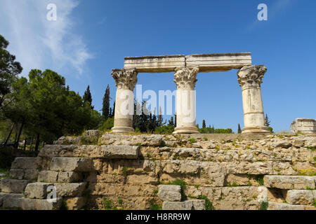 Corinthian order columns in ancient Corinth, Greece, Europe Stock Photo
