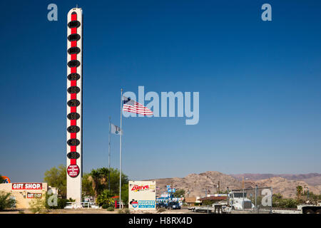 Baker, California - The world's tallest thermometer records temperatures in the Mojave Desert, near Death Valley. Stock Photo