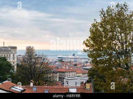 Panorama of Trieste over Adriatic Sea, Italy, Europe in the Friuli-Venezia Giulia region Stock Photo