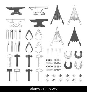 Blacksmith tools. Vintage Style. Vector Illustration isolated on white background. Stock Vector