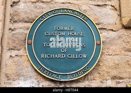 Plaque on Former Custom House, now Lancaster Maritime Museum, Lancaster Lancashire UK Stock Photo