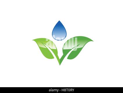 water drop leaves logo, eco friendly conceptual natural plant symbol icon vector design Stock Vector