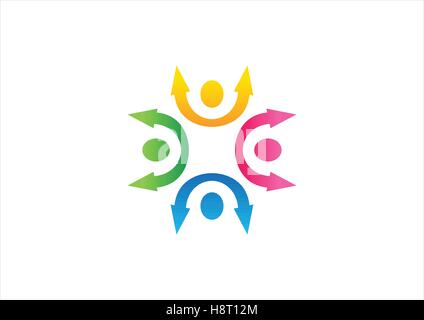 teamwork logo, elements people arrows symbol icon, concept success team vector design Stock Vector