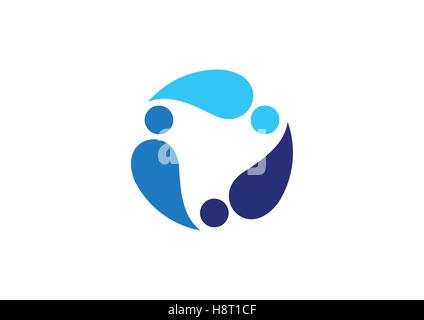 circulation blue water drops logo, team work conceptual logotype symbol icon vector design Stock Vector