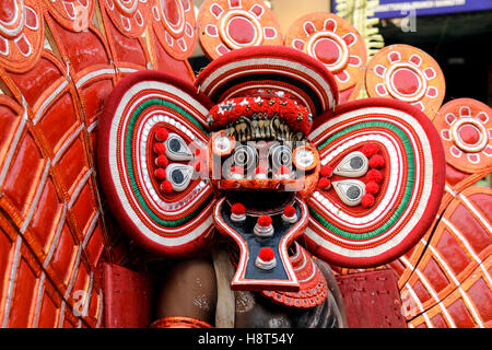 Theyyam artist which is traditional folk dance also known as Kaliyattam, it is a ritual dance popular in north Kerala,india,PRADEEP SUBRAMANIAN Stock Photo