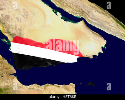 Map of Yemen with embedded flag on planet surface. 3D illustration ...