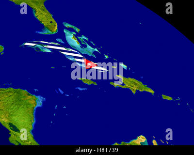 Cuba with embedded flag on planet surface during sunrise. 3D ...
