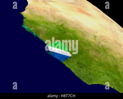 Map of Sierra Leone with embedded flag on planet surface. 3D ...