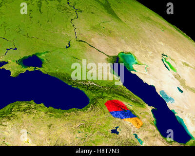 Map of Armenia with embedded flag on planet surface. 3D illustration ...