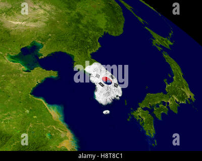 Map of South Korea with embedded flag on planet surface. 3D ...