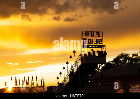 Albuquerque, New Mexico, United States. State Fair, amusement park rides at sunset. Stock Photo