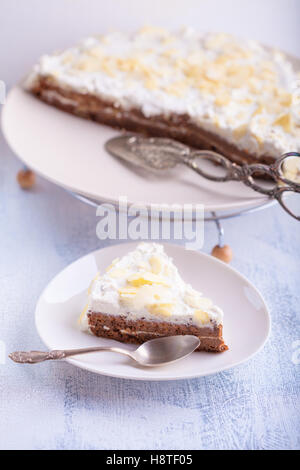 A slice of carrot cake, gluten-free, flour from rice, flax. Selective focus. Stock Photo