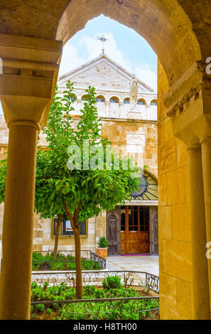The Church of the St. Catherine and the Church of the Nativity are separated by Franciscan courtyard Stock Photo