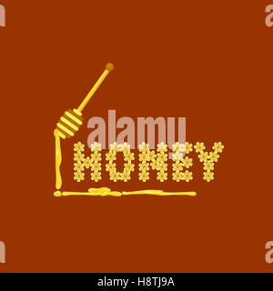 Honey dripping from honey dipper Stock Vector