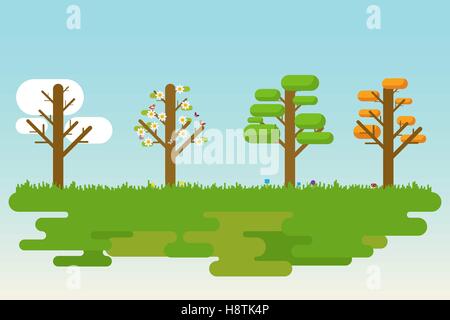 Flat and simple illustration of four season trees. Stock Vector