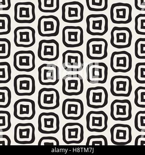 Vector Seamless Black and White Hand Drawn Rounded Rectangles Pattern Stock Vector