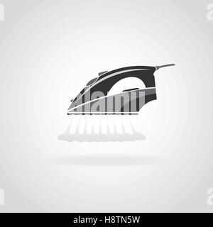 Black icon of household iron with steam. Stock Vector