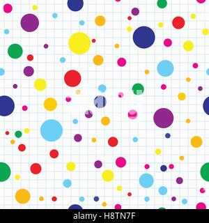 Colorful different dots on the notebook pattern. Seamless background. Stock Vector