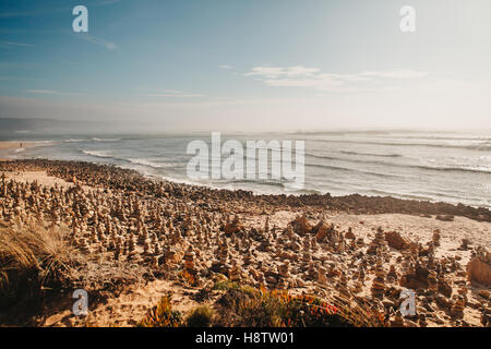 balanced rocks on beach Stock Photo
