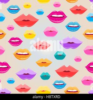 Bright vector pattern of colored lips on a light background Stock Vector