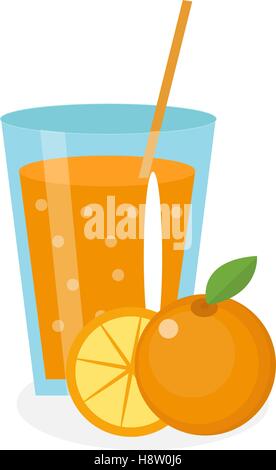 Orange juice, orangeade, in a glass. Fresh isolated on white background. Stock Vector