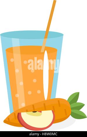 Carrot and apple juice in a glass. Fresh     isolated on white background.    icon. - drink. - cocktail smoothie. Vector illustration Stock Vector