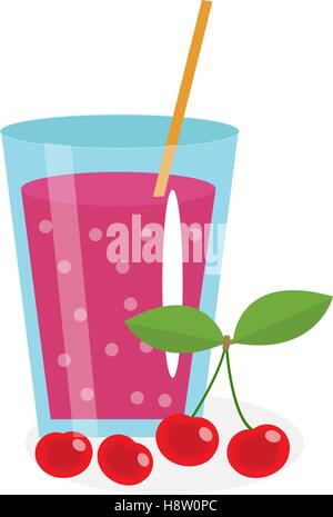 Cherry juice in a glass. Fresh   isolated on white background.  fruit and  icon.  drink,  compote.  cocktail, smoothie. Vector illustration Stock Vector