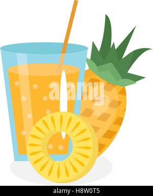 Pineapple juice in a glass. Fresh   isolated on white background.  fruit and  icon.  drink,  compote.  cocktail smoothie. Vector illustration Stock Vector