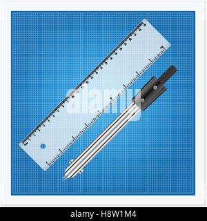 Blueprint and ruler instruments on a white background Stock Vector ...