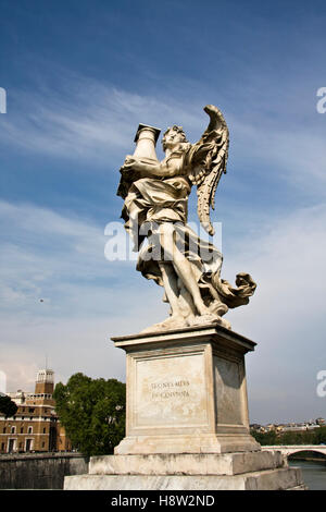 Angel with the column, by sculptor Antonio Raggi, 'Tronus meus in columna' Angel, Sant'Angelo bridge, Rome, Latium, Italy Stock Photo
