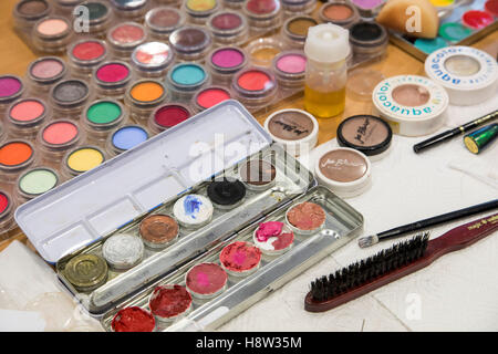 Makeup utensils, various colors, toner, a makeup artist, Stock Photo