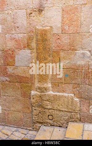 The column, where St Veronica wiped Jesus' face with a cloth,it's the 6th station of Via Dolorosa Stock Photo
