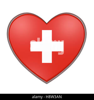 3d rendering of a Switzerland flag on a heart. White background Stock Photo