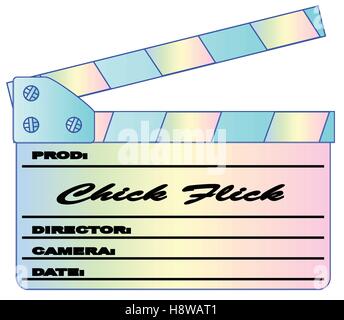 A typical movie clapperboard with the legend Chick Flick isolated on white. Stock Vector