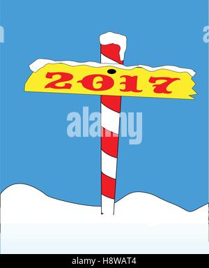 A sign at the north pole with the message '2017'. Stock Vector