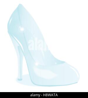 A glass see through stiletto heel shoe isolated on a white background Stock Vector
