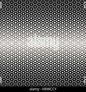 Hexagon Star Shapes Blend Halftone Lattice. Vector Seamless Black and White Pattern. Stock Vector