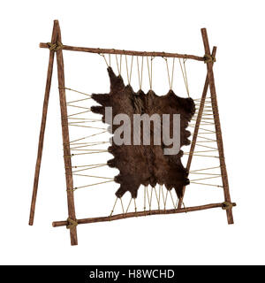 3D rendering of a native American rack with an animal fur isolated on white background Stock Photo
