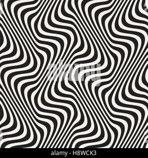 Wavy Lines Optical Illusion. Vector Seamless Black and White Pattern. Stock Vector