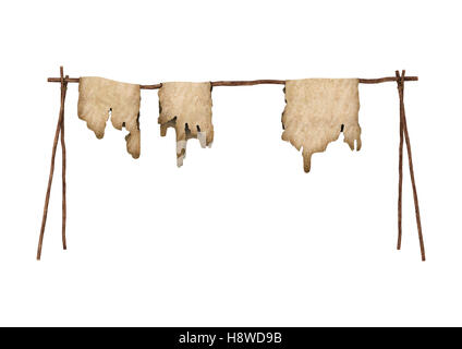 3D rendering of a native American rack with animal leather isolated on white background Stock Photo