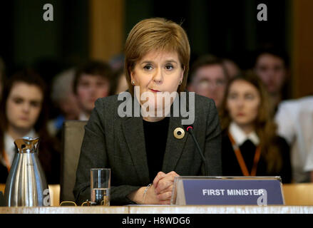 Scotland's First Minister Nicola Sturgeon appears before the Scottish Parliament's Conveners' Group to answer questions on her Government's legislative programme, in Committee Room 2 of the Scottish Parliament, Edinburgh. Stock Photo