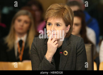 Scotland's First Minister Nicola Sturgeon appears before the Scottish Parliament's Conveners' Group to answer questions on her Government's legislative programme, in Committee Room 2 of the Scottish Parliament, Edinburgh. Stock Photo