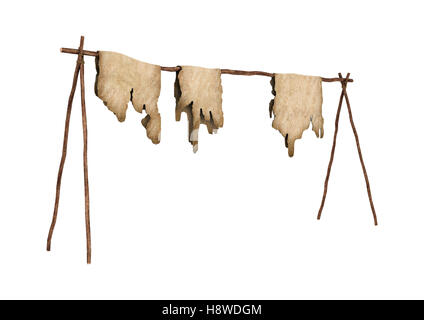 3D rendering of a native American rack with animal leather isolated on white background Stock Photo
