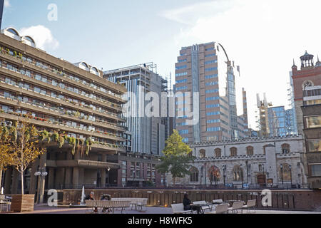 Residential buildings, a church and offices around the Barbican Centre, London, UK Stock Photo