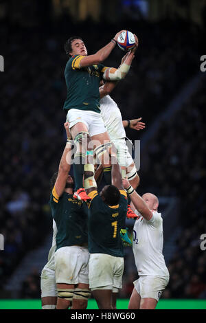 South Africa's Franco Mostert during the Autumn International match at Twickenham Stadium, London. Stock Photo