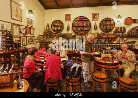 Portugal, Madeira, Funchal, Interior of d'Oliveiras Winery on Rua Dos Ferreiros in Funchal. Stock Photo