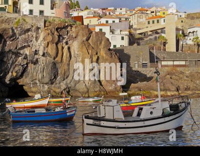 Portugal, Madeira, View of the fishermen port in the Camara de Lobos. Stock Photo