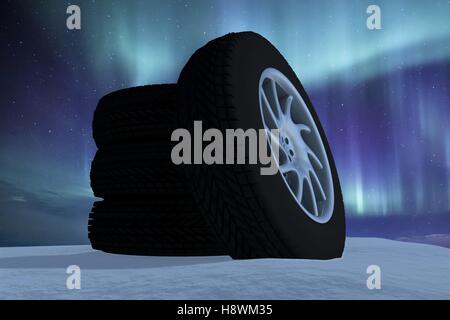 Snow Ice Tire concept 3d rendering illustration Stock Photo