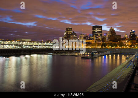 Downtown of Montreal panorama at dusk.