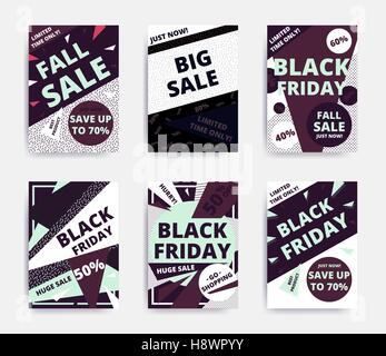 Bright design Black Friday sale website banner template set. Bright colorful vector for social media, posters, email, print, ads Stock Vector